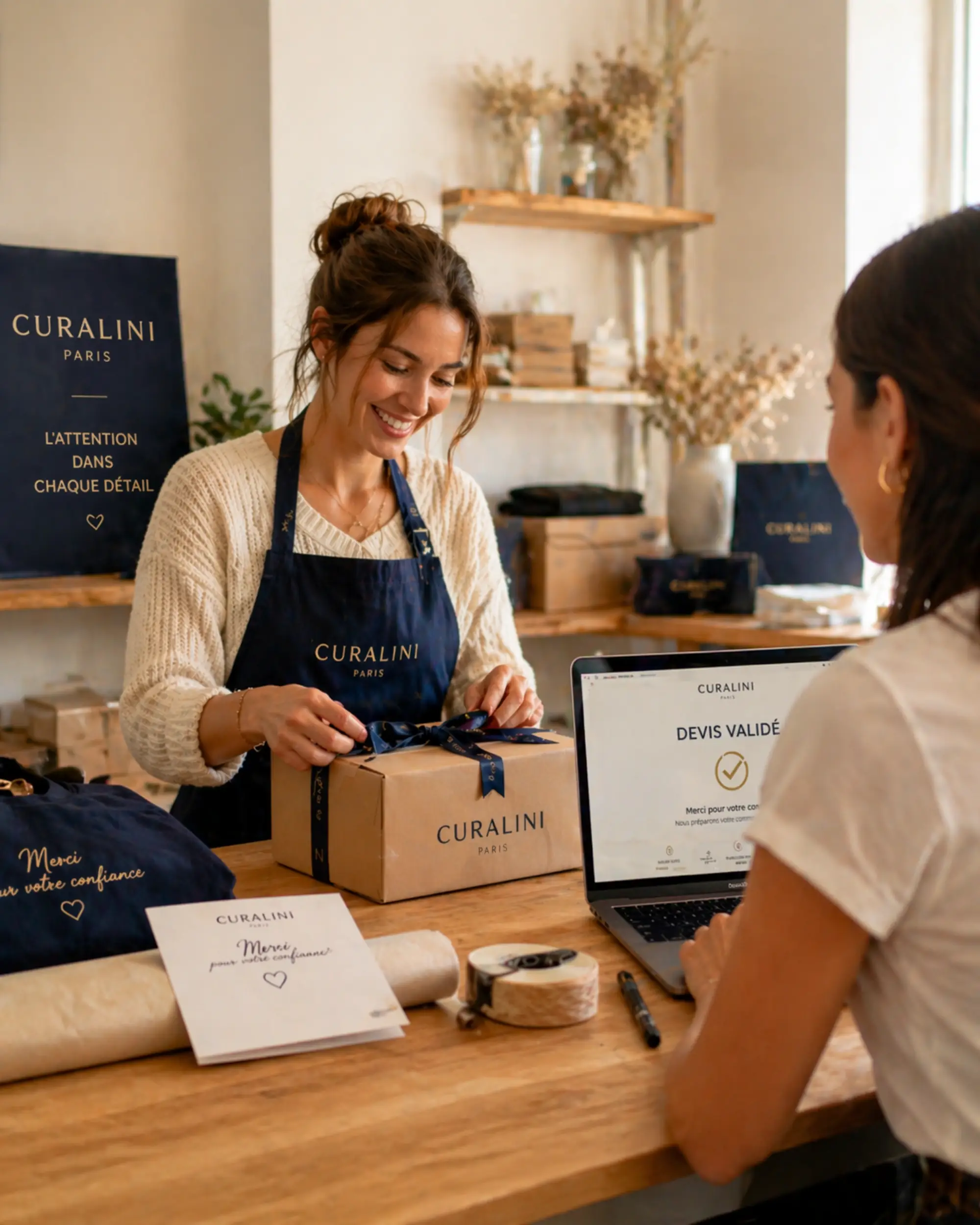 service client premium Curalini cadeau personnalisé