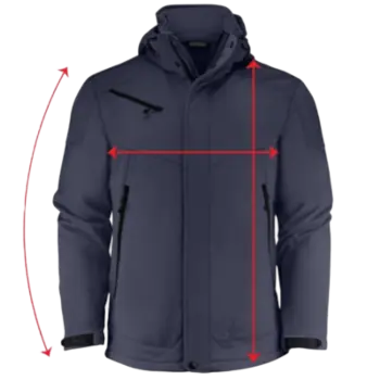 Guide des tailles parka homme Curalini avec mesures longueur poitrine manches