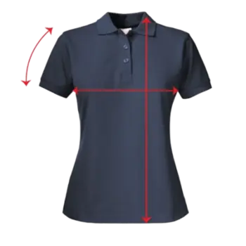 Guide des tailles polo femme Curalini avec mesures longueur poitrine manches