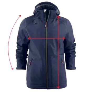 Guide des tailles softshell homme Curalini avec mesures longueur poitrine manches