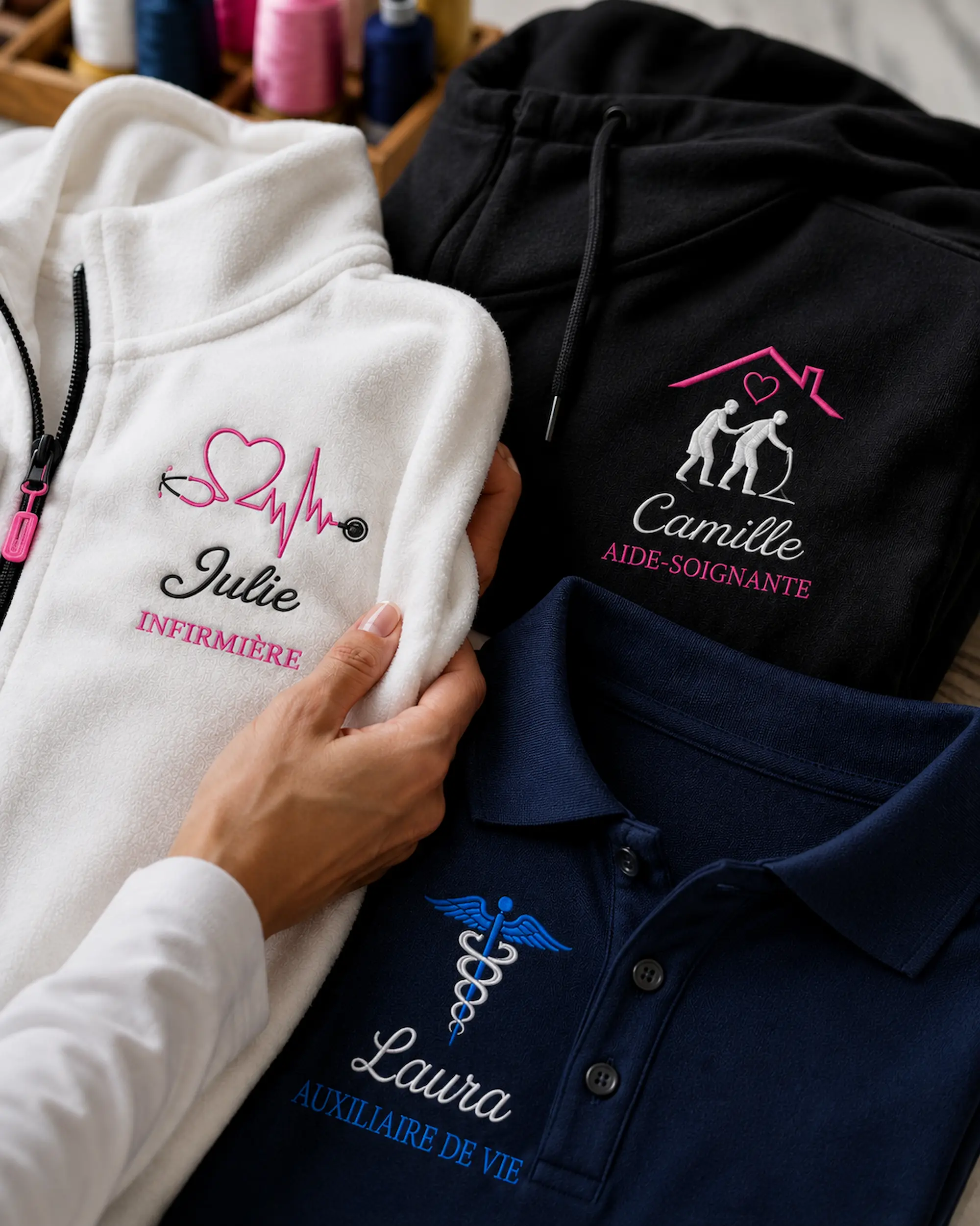 Broderie personnalisée sur vêtements pour professionnels de santé Curalini