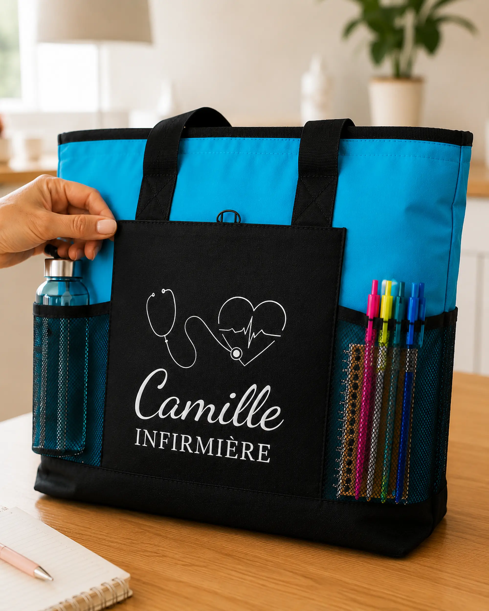 Sac personnalisé pour infirmière avec prénom, métier et motif Curalini