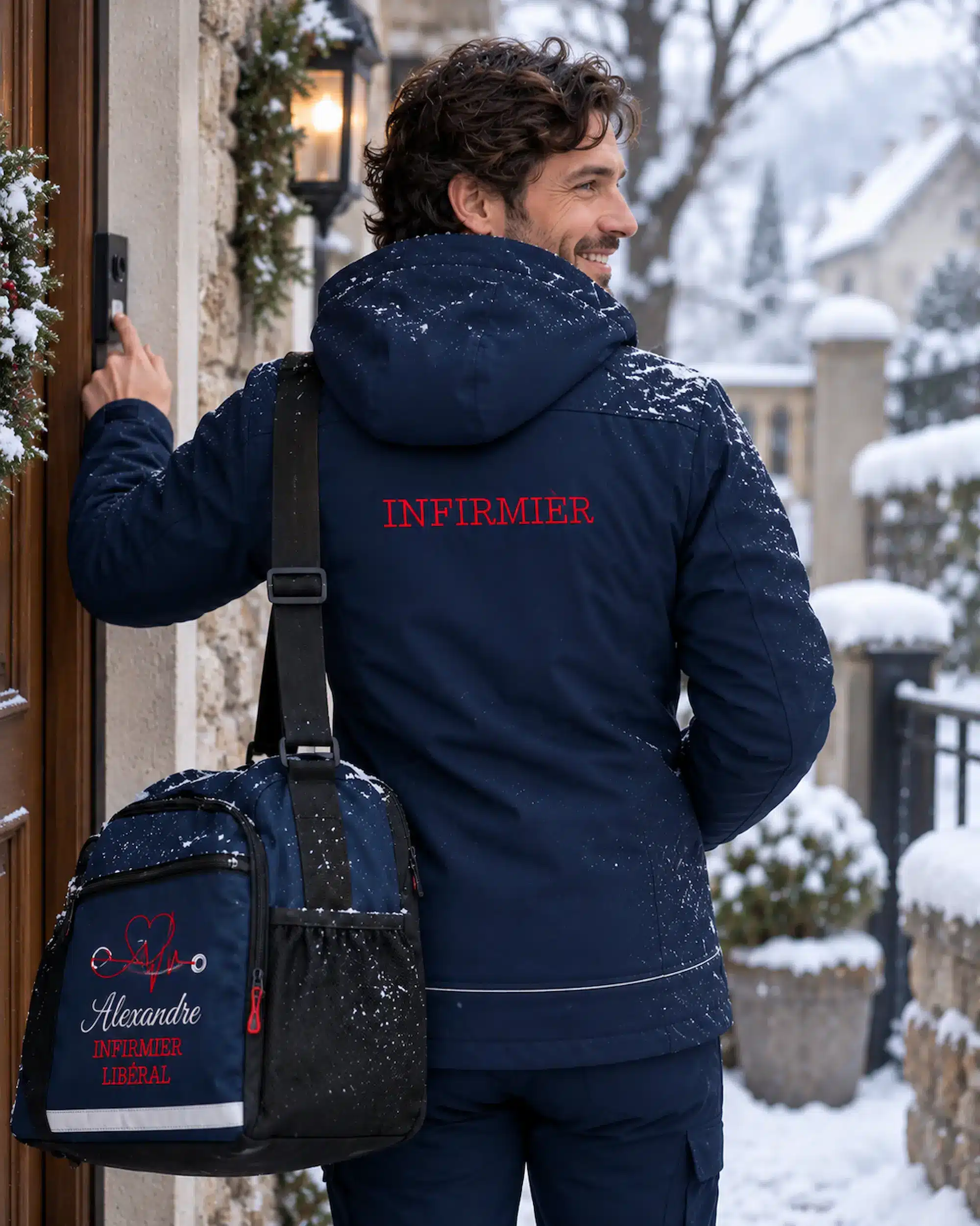 Veste infirmier hiver personnalisée avec broderie INFIRMIER dans le dos