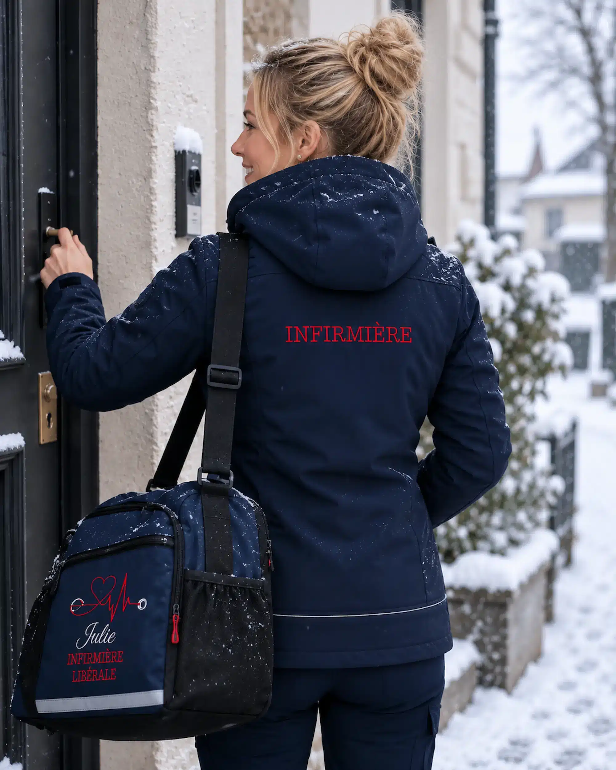 Veste infirmière hiver personnalisée avec broderie INFIRMIÈRE dans le dos