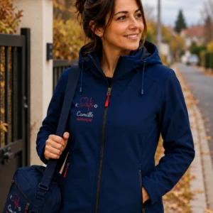 Veste infirmière personnalisée marine avec prénom, fonction et motif brodés